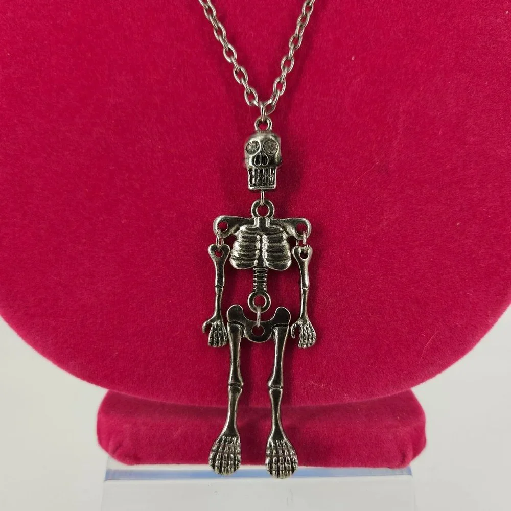 Skull Skeleton Jointed Pendant Necklace Stainless Steel 28" Rock Metal Bike Goth - Picture 2 of 8